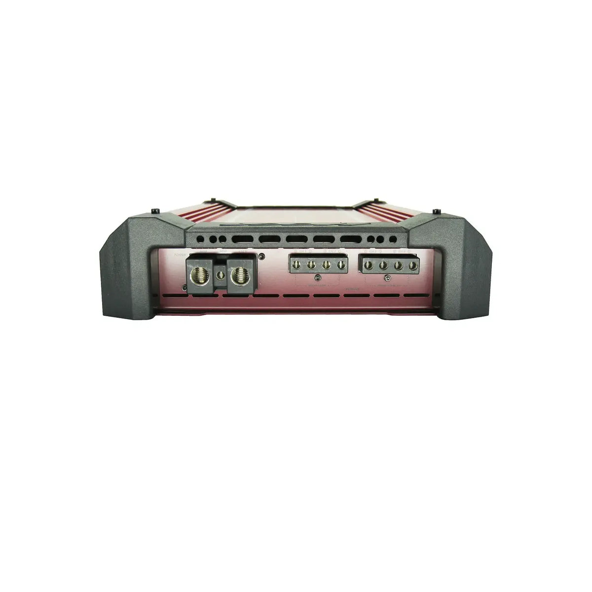 4-channel Class-AB amplifier rear panel with gold input terminals and control section