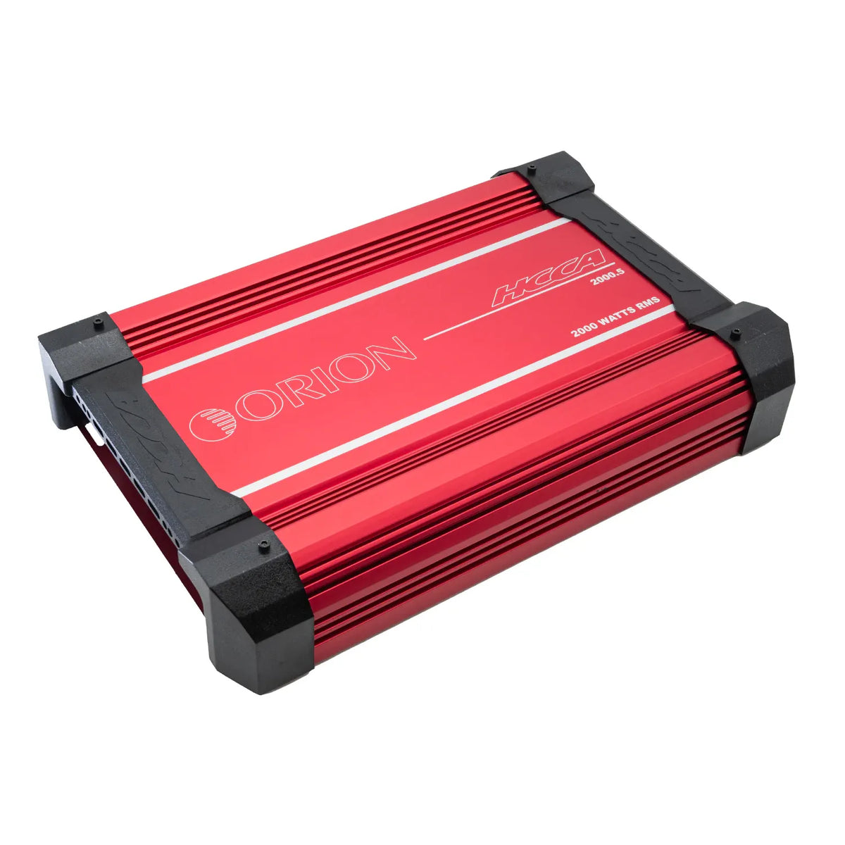 Red and black Orion HCCA 2000.5 car amplifier with finned housing