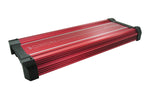 Orion 2-channel Class-H amplifier, red finned chassis with black end caps and logo