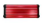 Orion 2-channel Class-H amplifier front, red metal body with black side rails