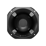 Black speaker driver horn with textured center grille and ORION logo on rim