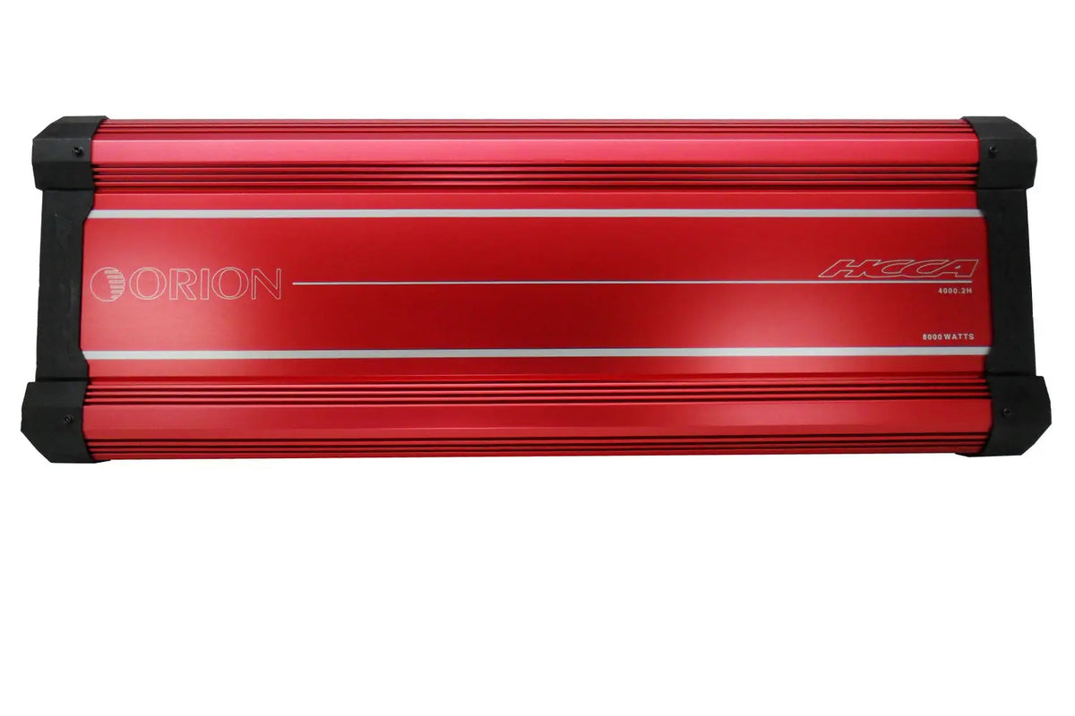 Orion 2-channel Class-H car amplifier, front face with Orion logo