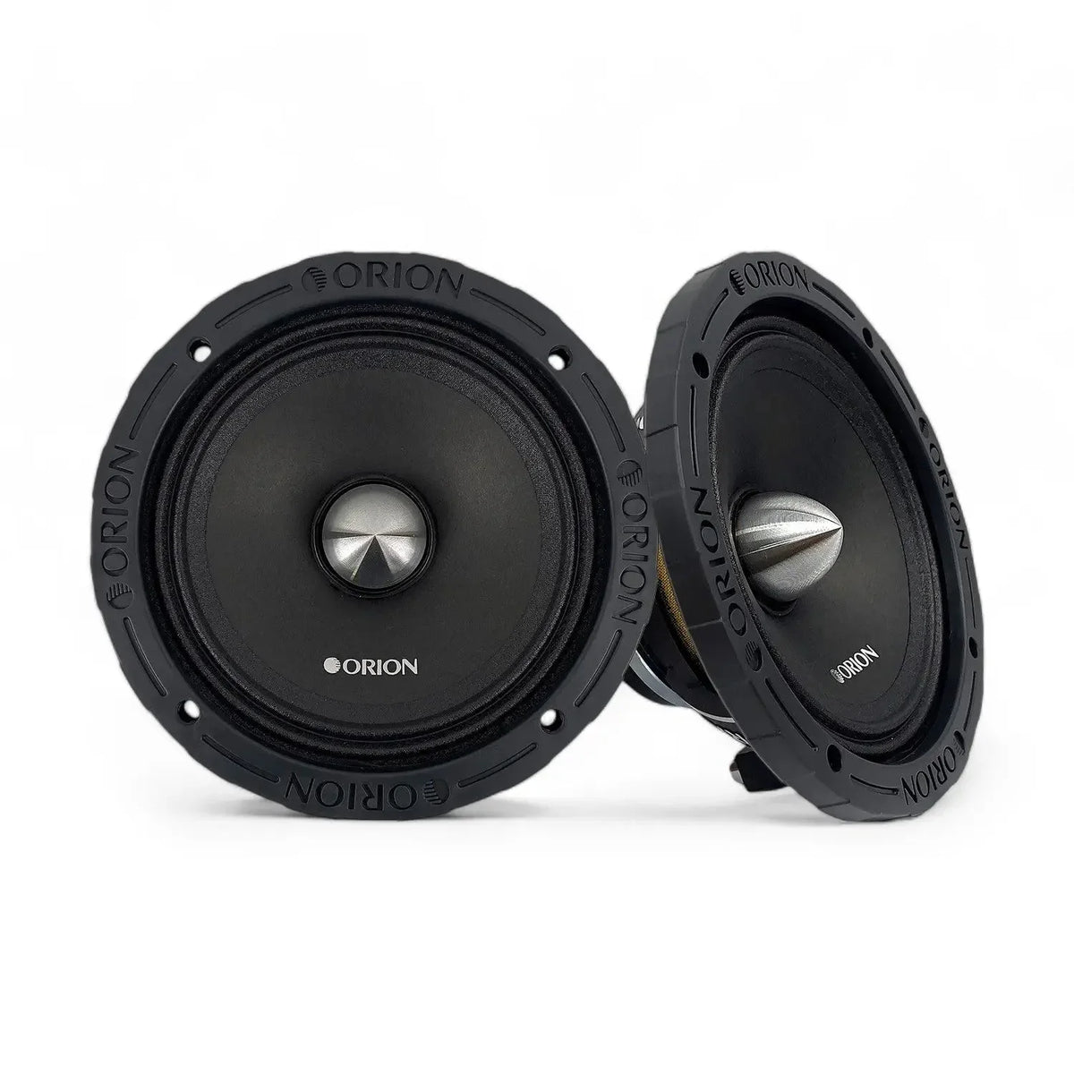 Orion 6.5 in neodymium midrange speaker, black, front driver with dust cap