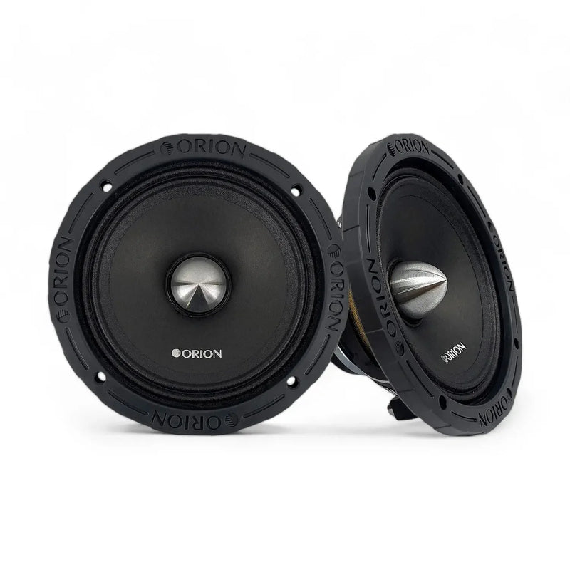 Orion 6.5 in neodymium midrange speaker, black, front driver with dust cap