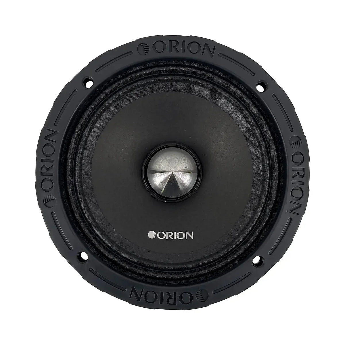 Orion 6.5 in neodymium midrange speaker, black, centered front driver detail