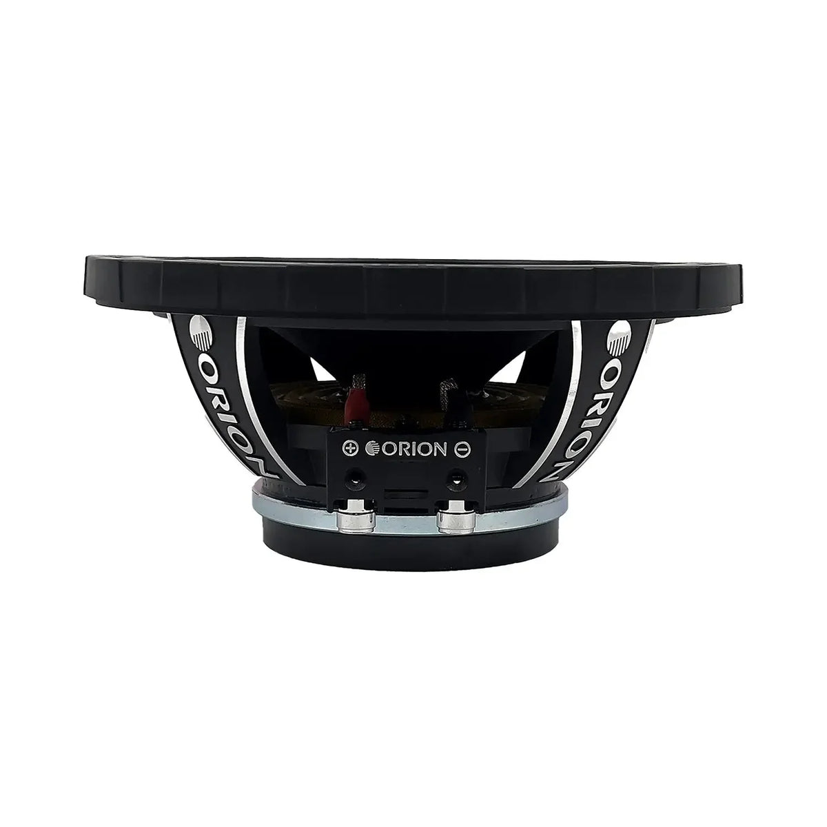 Orion 6.5 in neodymium midrange speaker, black, back panel with wiring terminals