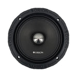 Black 6.5 in midrange speaker driver with circular grille and silver center