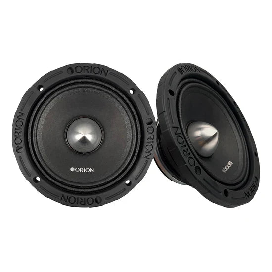 Black 6.5 in midrange speaker pair with silver center dome drivers