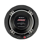 Black 6.5 in midrange speaker with HCCA654NHP label and dual red/black terminals