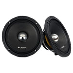 Black 8-inch midrange speaker pair with silver dome center and ORION logo