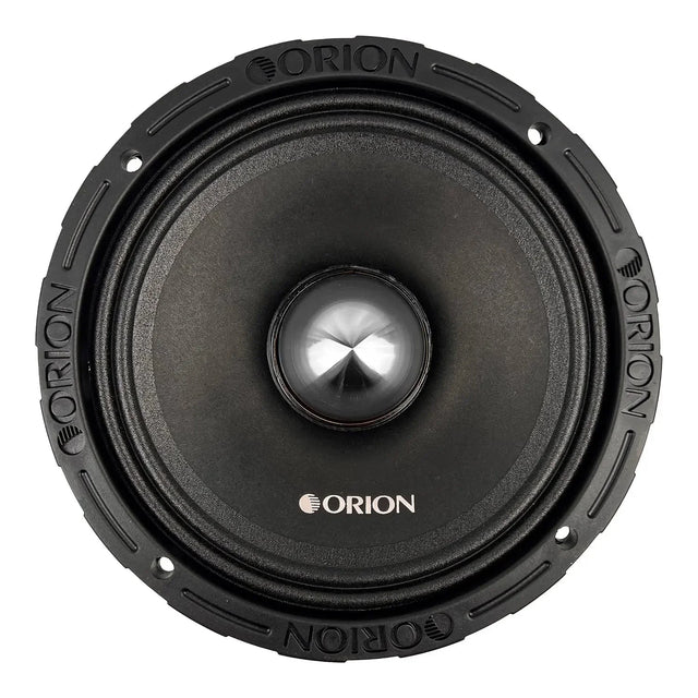 Orion 8-inch midrange speaker with black cone and metallic dome center