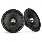Black 8-inch midrange speaker pair with silver cone and ORION branding on front