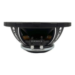 Black 8-inch midrange speaker with rear terminals, underside view
