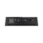 2-channel car amplifier rear panel with RCA inputs and control switches