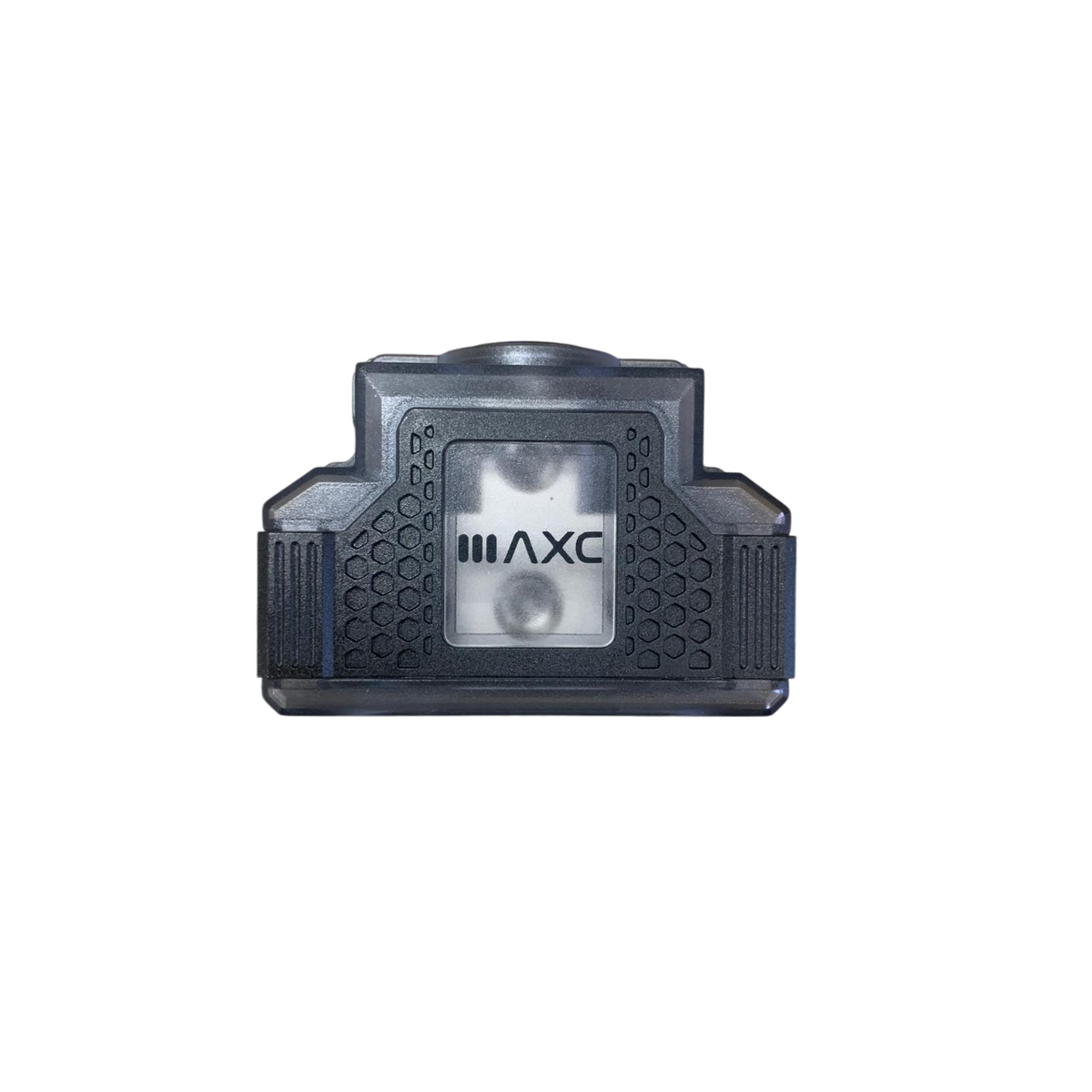 Car audio distribution block housing with AXC logo faceplate