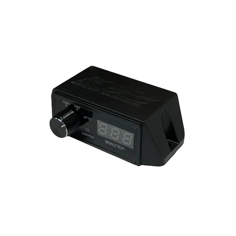 Apocalypse power amplifier with black housing, knob, and digital display