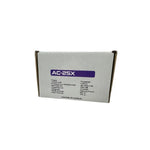 Speaker box packaging with AC-25X model label and printed specifications