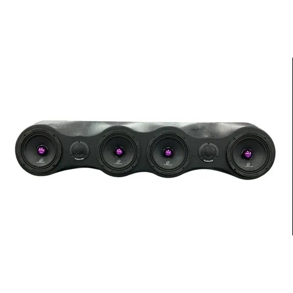 Black 6.5-inch midrange speaker with purple ring accents