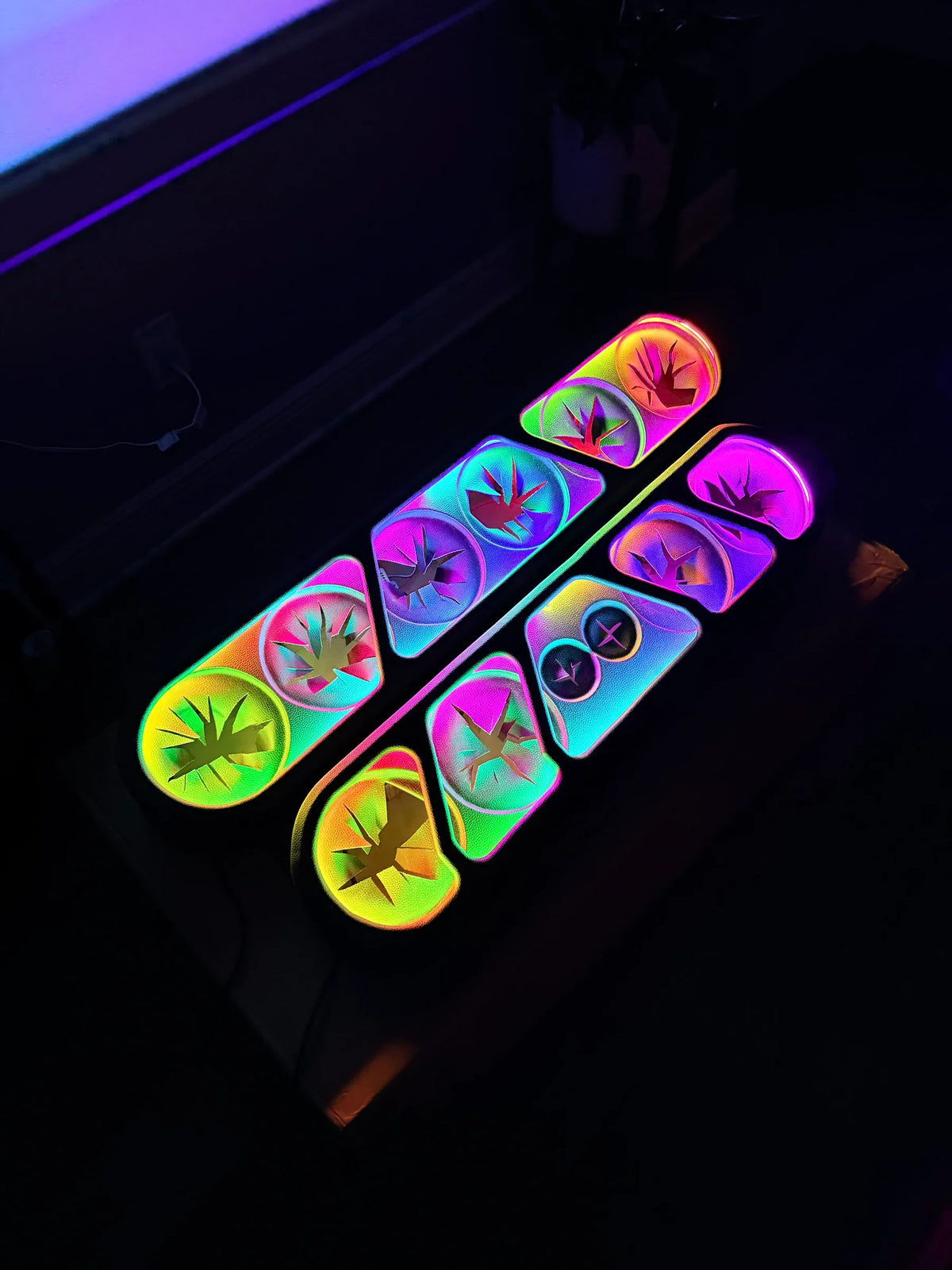Speaker rack enclosure with beauty panel and rainbow LED lighting, black housing