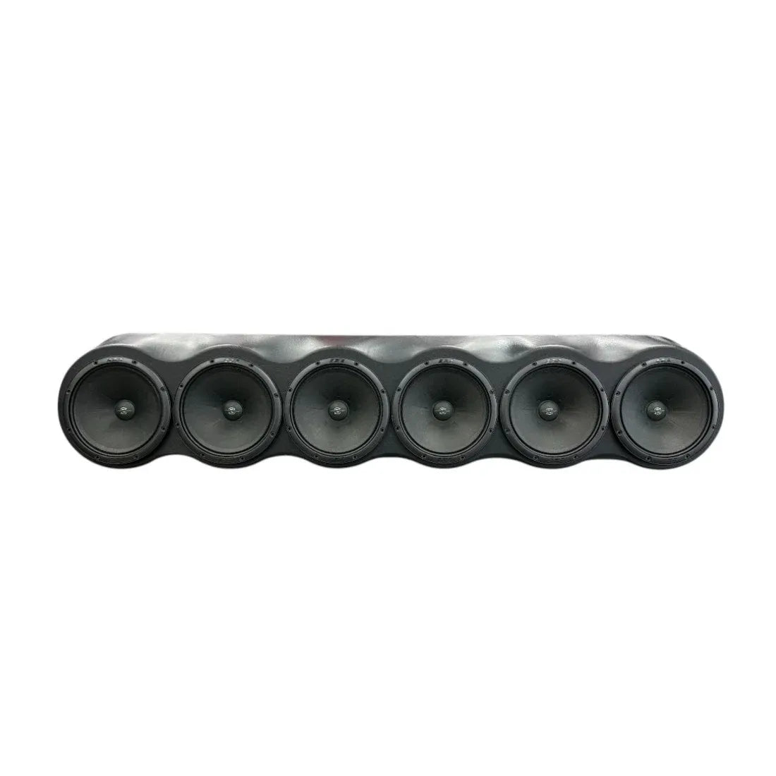 Six 6.5-inch car audio speaker woofers, black cones with round grilles