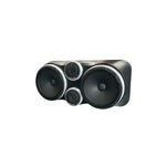 Car audio panel speaker set with dual woofers and small tweeter on front plate