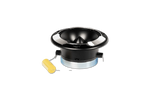 Black 6.5-inch midrange speaker driver with blue cone and gold tweeter