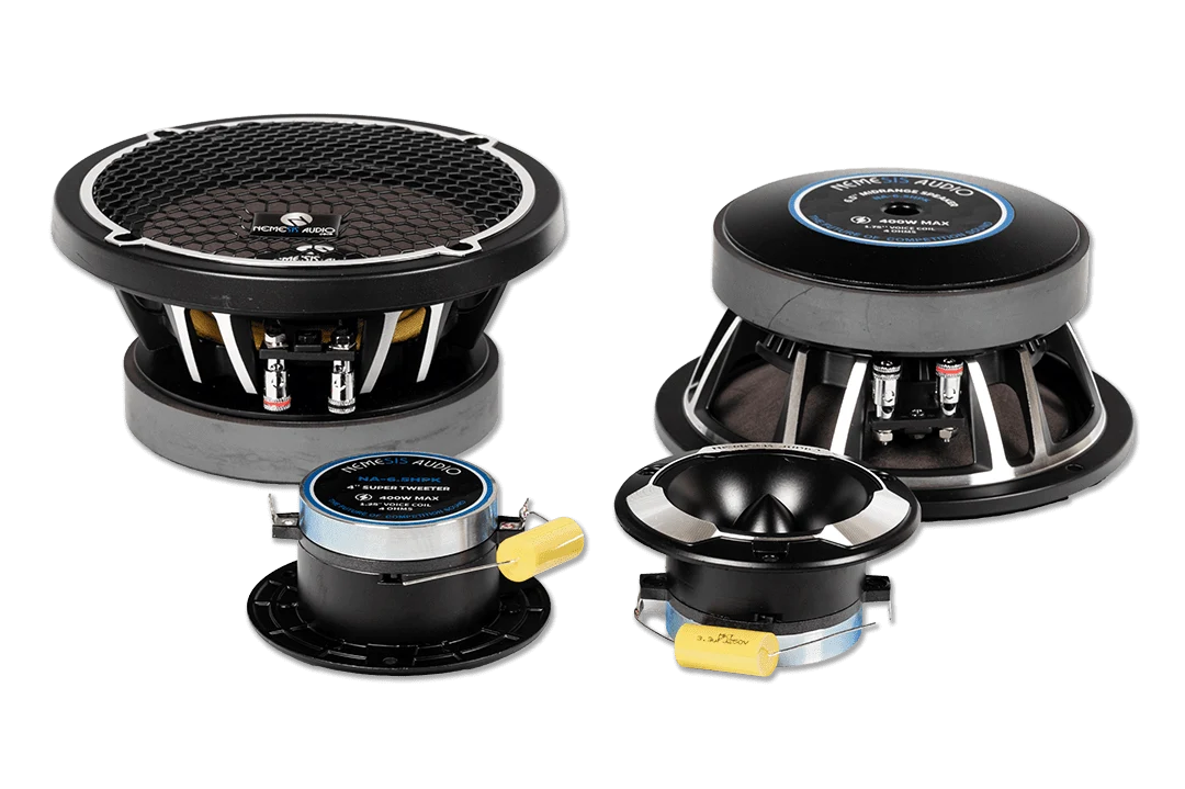 6.5-inch midrange speaker and pro tweeters bundle, shown with installed components