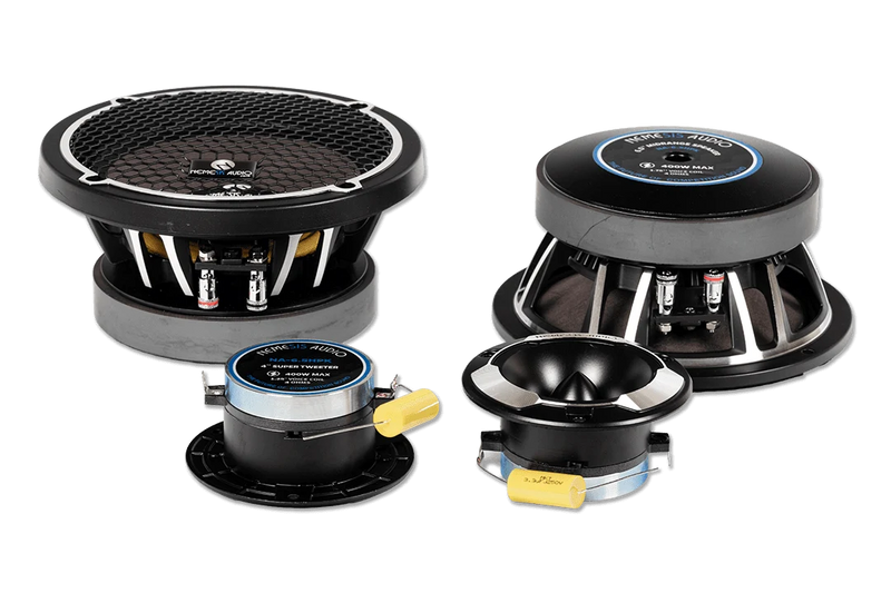 6.5-inch midrange speaker and pro tweeters bundle, shown with installed components