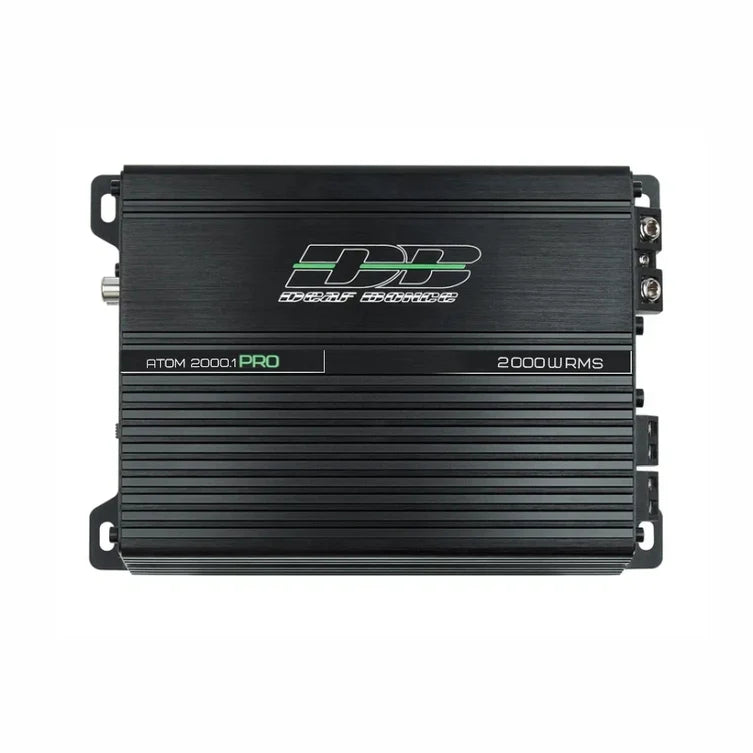 Apocalypse power amplifier heat-sink fins with ATOM PRO logo and 2000W RMS