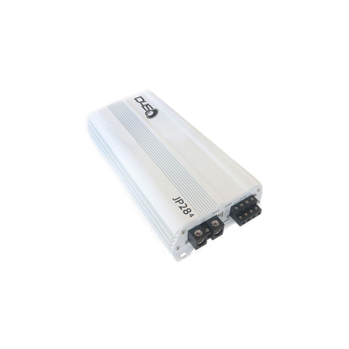 White D2 car audio amplifier module with JP284 label and wiring connectors