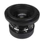 Black subwoofer speaker angled view with metal basket and front grille