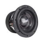 Black 8" Sundown Audio subwoofer driver with carbon-fiber cone and mounting frame