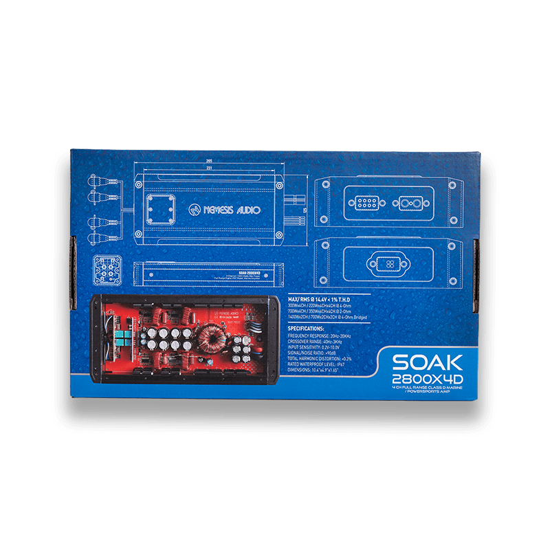 Nemesis Audio SOAK-2800X4D IP67 Waterproof 4-Channel Marine Amplifier – 2800W Max
