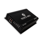 Car audio amplifier NA-2KM top view with input knobs and wiring connections, black