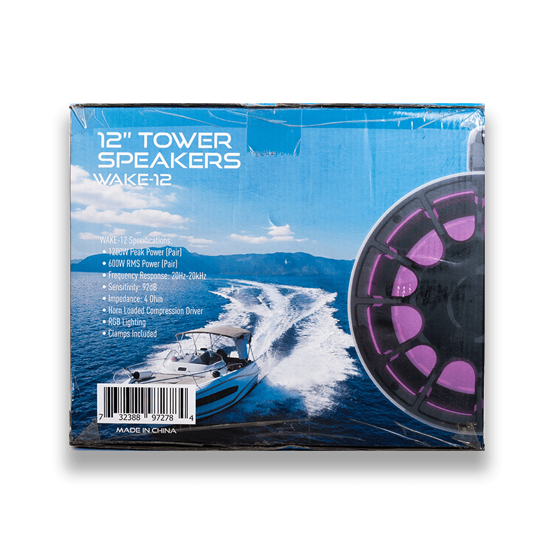 Nemesis Audio WAKE-12 12" Horn Loaded Marine Tower Speakers with RGB Lighting – 1200W Max