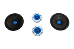 Nemesis Audio midrange speaker pair with black frames and blue center cones