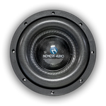 8-inch subwoofer driver front view with textured cone and dust cap emblem