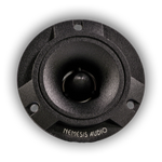 Black tweeter driver front with Nemesis Audio badge and black dome