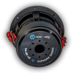 Black subwoofer driver with red wire leads and Nemesis Audio label