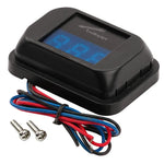Audiopipe digital voltage meter with blue LCD and attached multicolor power wiring