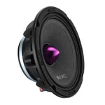 6.5-inch black midrange speaker with purple cone center and rubber surround