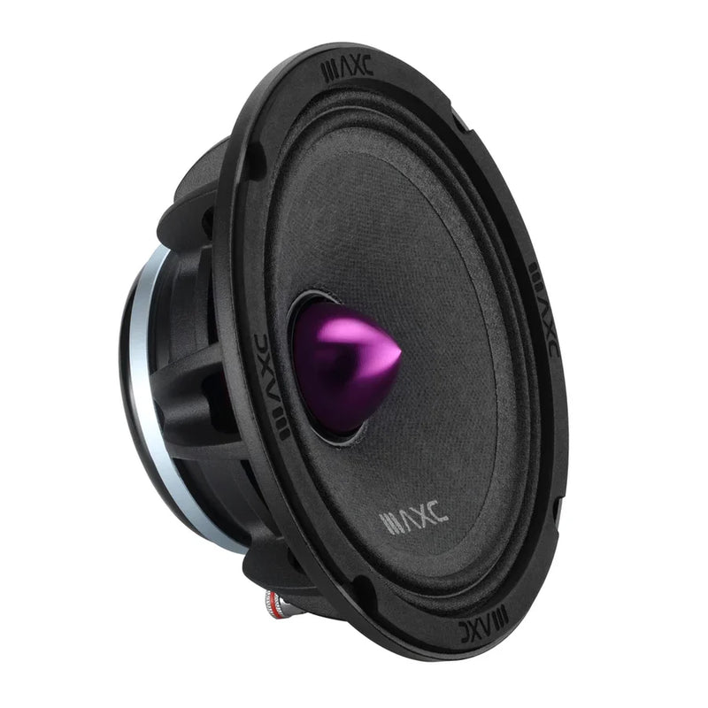 6.5-inch black midrange speaker with purple cone center and rubber surround