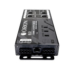 Back of black 2-channel line-out converter showing speaker and line connectors
