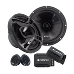 Black 6.5-inch component speaker pair with tweeters and crossover network, Orion branding