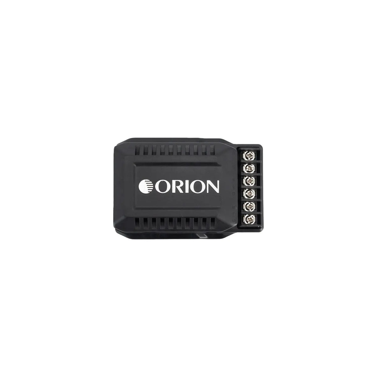Black Orion crossover network with screw terminal block and labeled connection ports