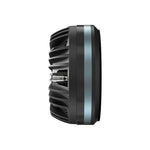 3-inch black compression driver from side view with blue ring detail and terminals