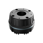 Silver compression driver rear faceplate with central opening and mounting holes