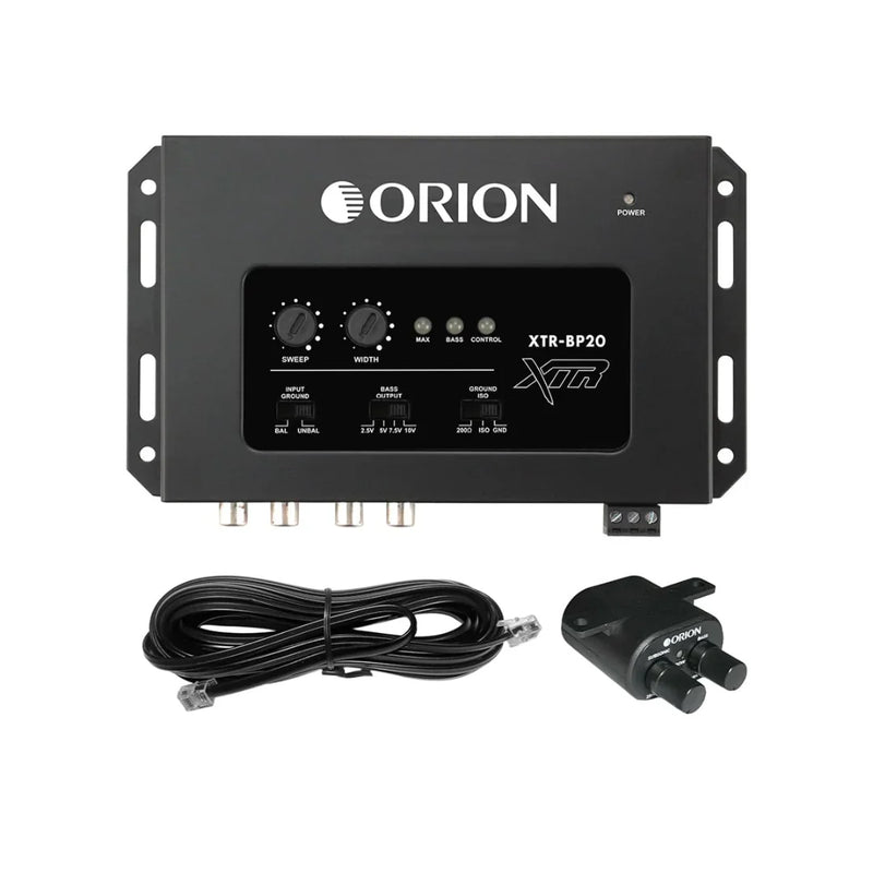 Orion XTR-BP20 bass processor with front panel controls, included cable and remote