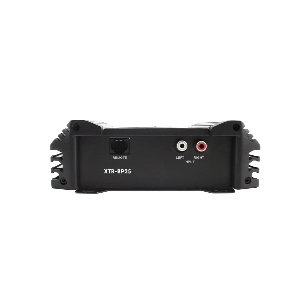 Black Orion XTR-BP25 bass processor rear panel with REMOTE connector and RCA jacks
