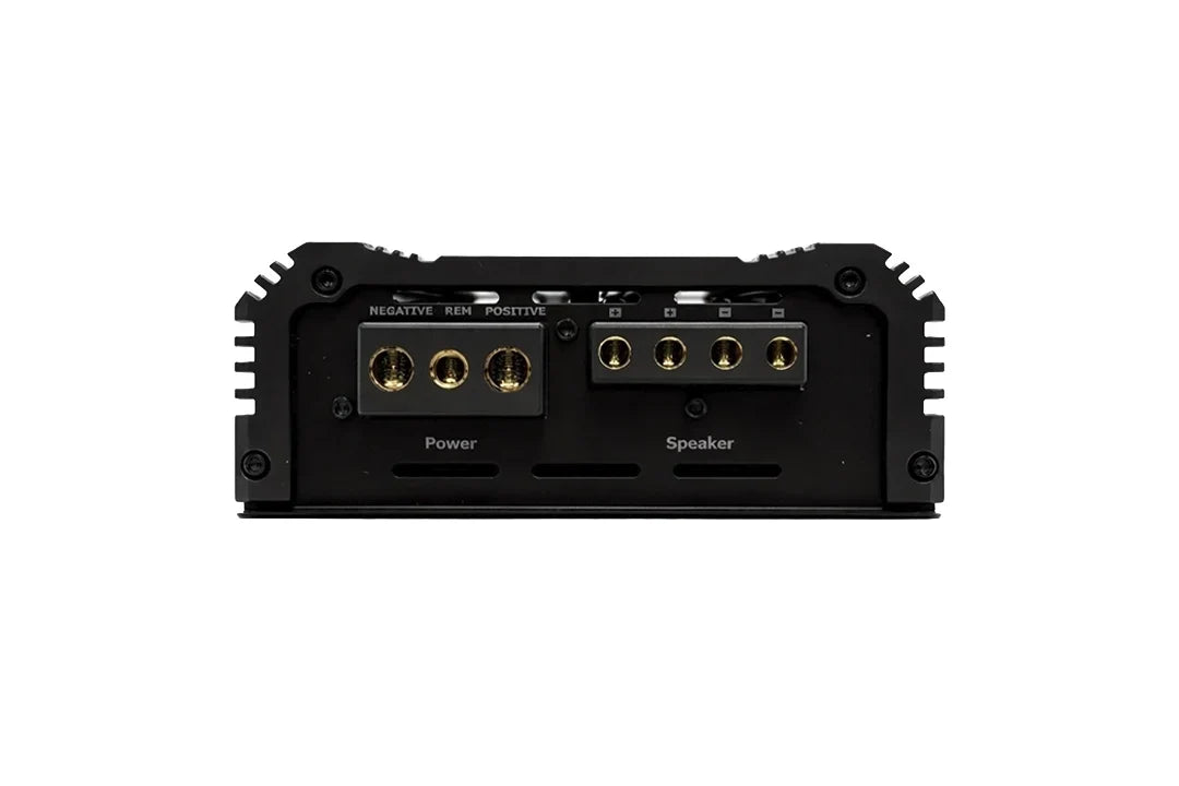 Orion XTRPRO2K monoblock amplifier rear with speaker and power terminals